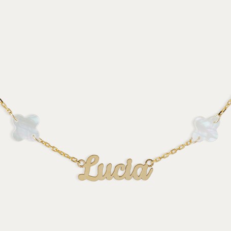 Collar Oro Nombre Personalizado Flores