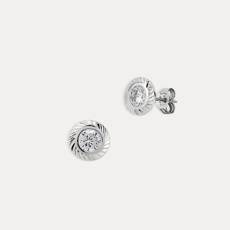 Pendientes Oro 9k Blanco Textura Circonita Samoa