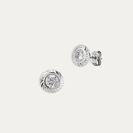 Pendientes en Oro 9k Blanco con Textura y Circonita Samoa