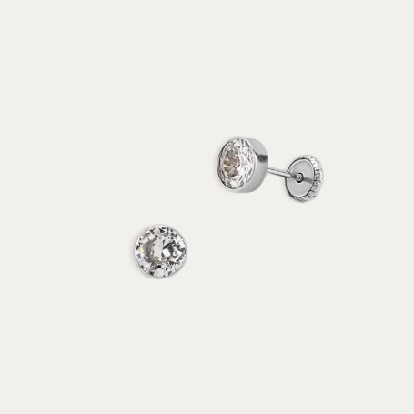 Pendientes Oro Blanco Circular Circonita Laos