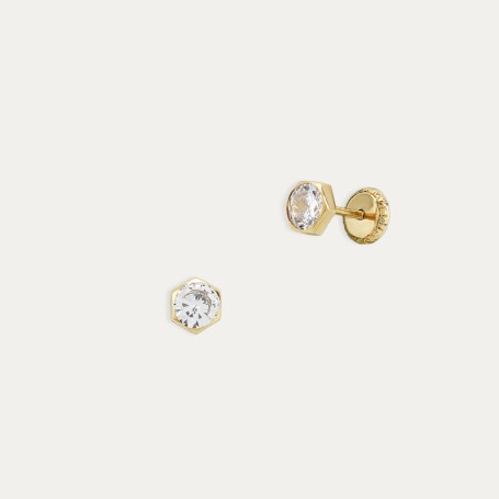 Pendientes Oro Circonita Hexagonal Laptev