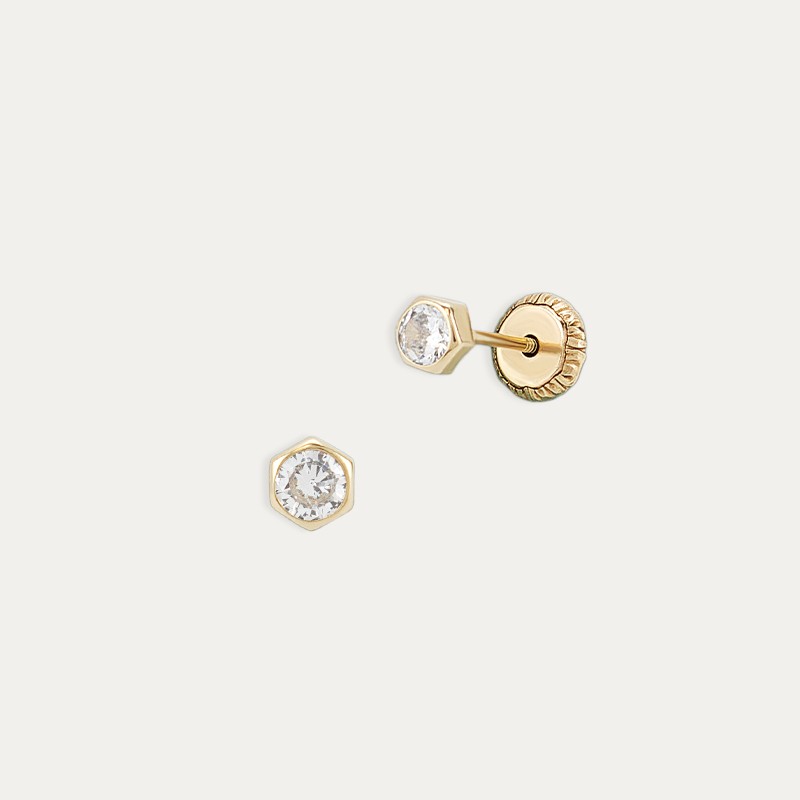 Pendientes Oro Circonita Hexagonal Manila
