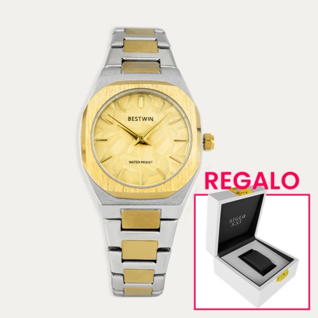 Reloj Acero Mujer Bicolor Dorado Regalo Caja Lujo