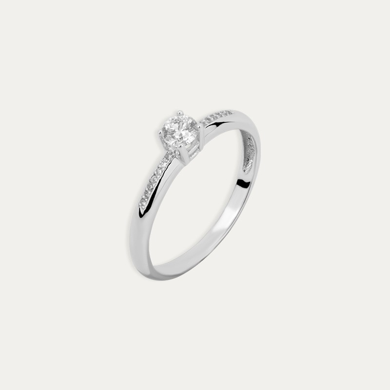 Sortija Oro Blanco Diamantes Cuatro Garras Nivalis