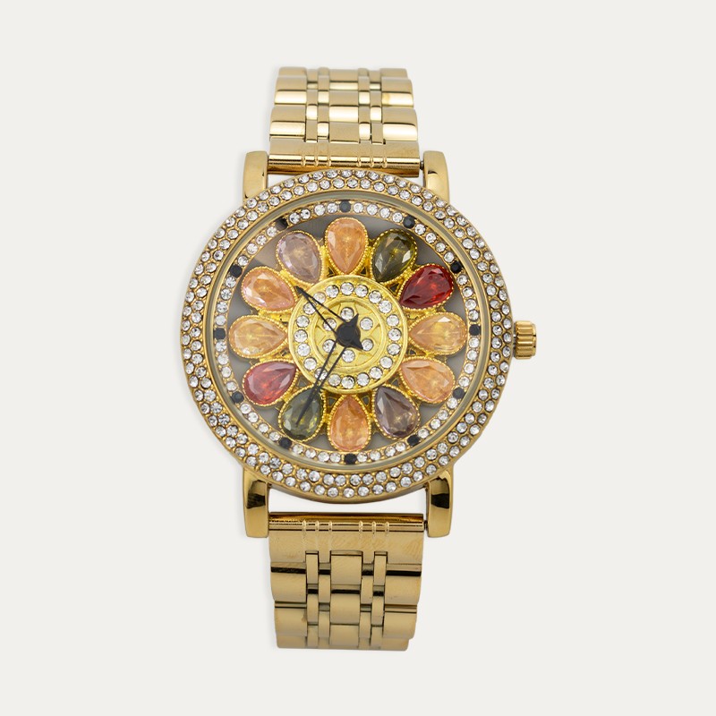 Reloj Acero Mujer Dorado Esfera Giratoria Circonitas