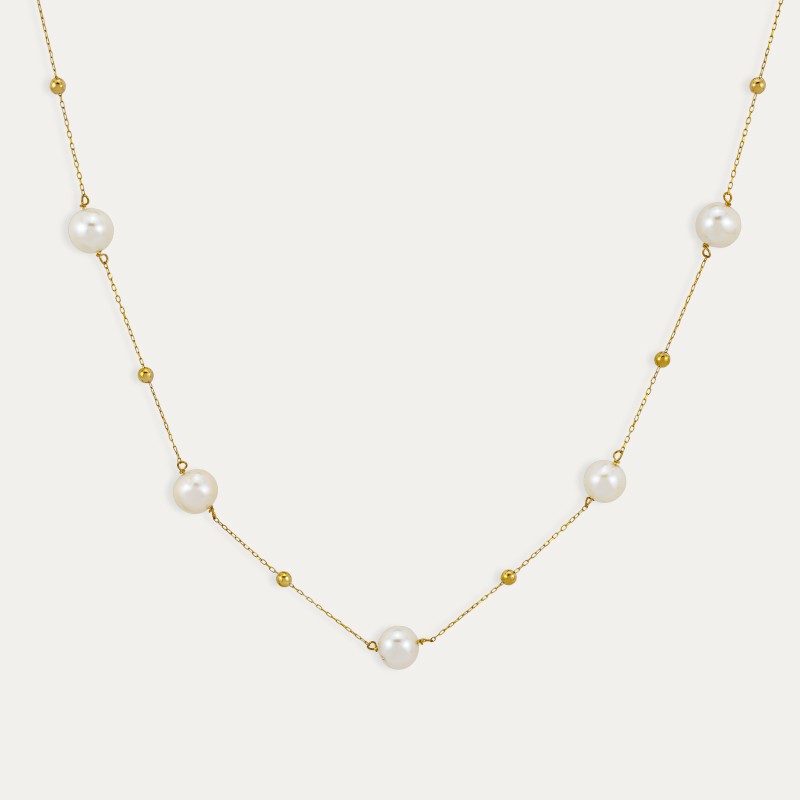 Collar Oro 9k Perlas Bolas Candance