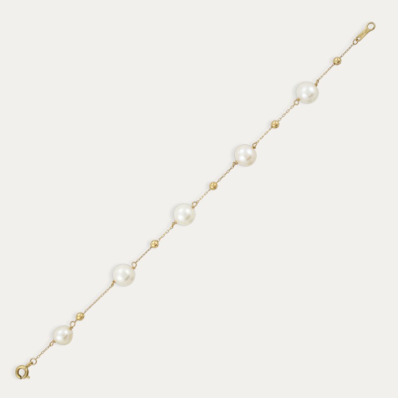 Pulsera Oro 9k Perlas Bolas Candance