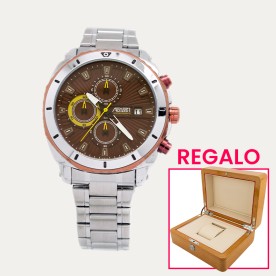 Reloj Aviador Caballero Acero Marrón Más Caja Regalo
