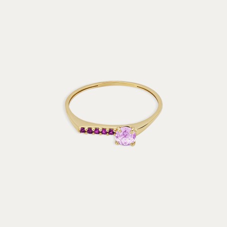 Anillo Oro 9k Piedra Rosa Ola Dolce Vita