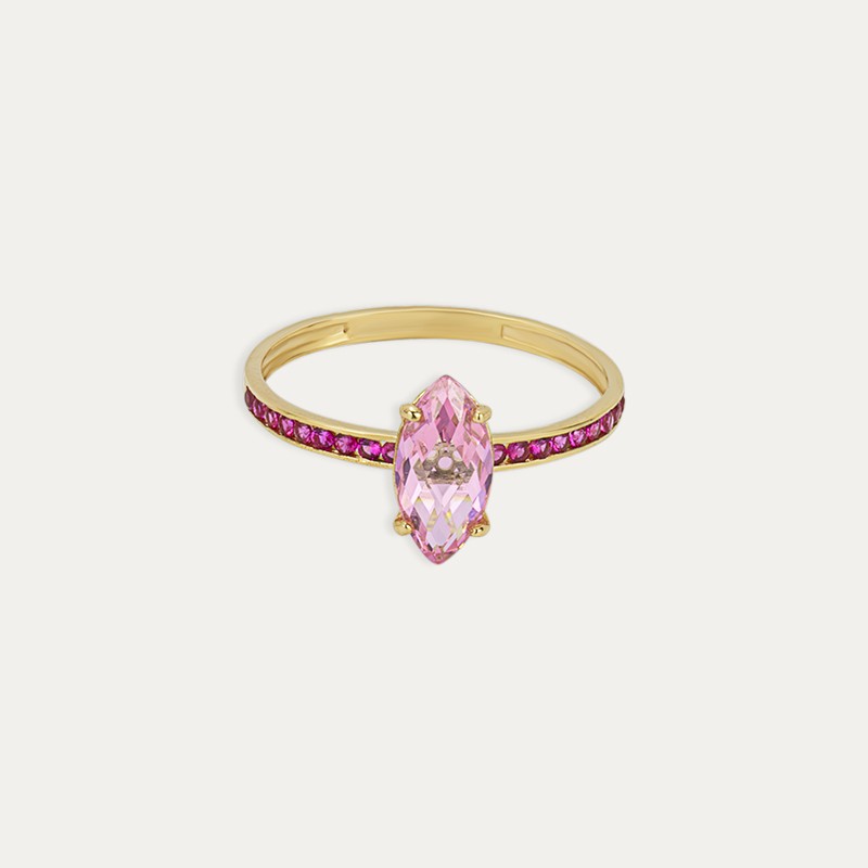 Anillo Oro 9k Piedra Color Rosa Mar Dolce Vita