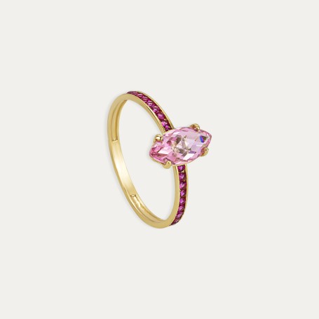 Anillo Oro 9k Piedra Color Rosa Mar Dolce Vita