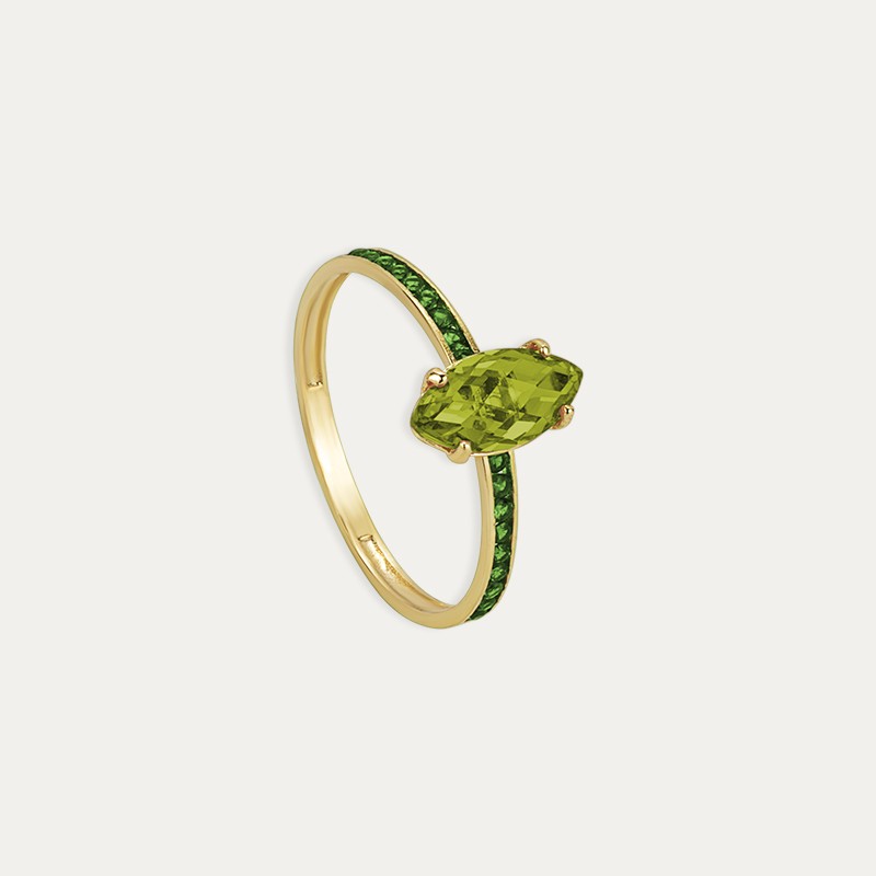 Anillo Oro 9k Piedra Color Esmeralda Mar Dolce Vita