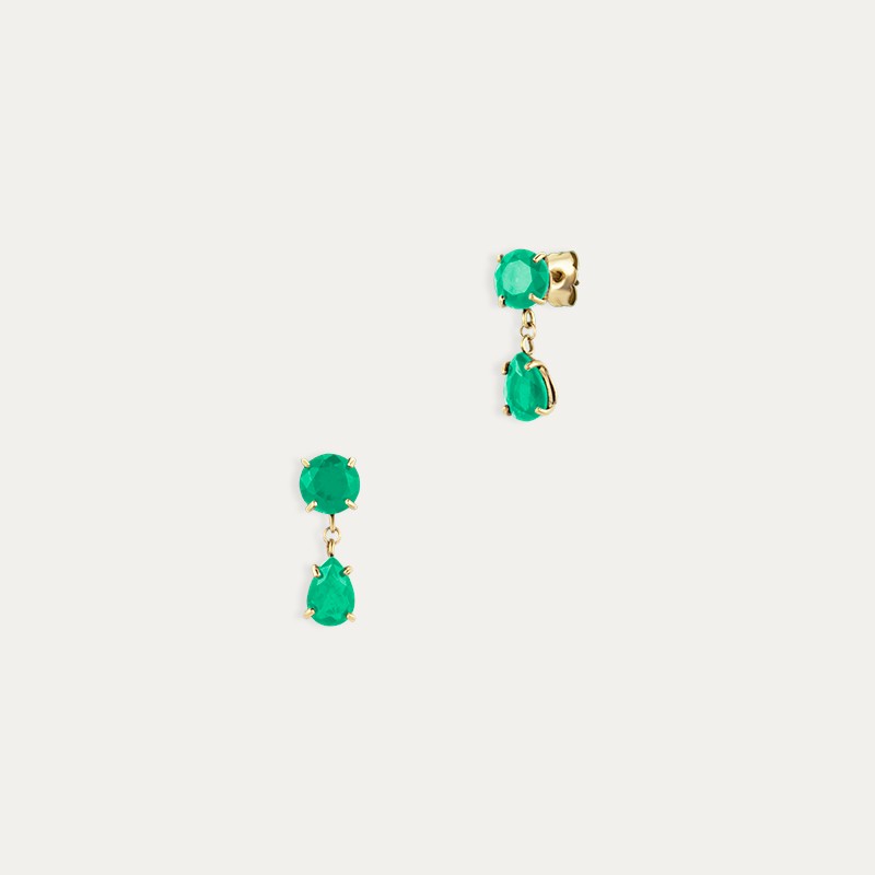 Pendientes Oro 9k Piedras Color Esmeralda Great Two