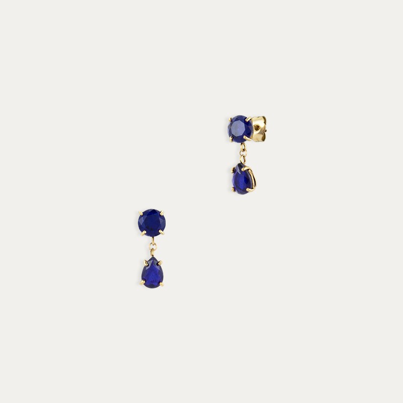 Pendientes Oro 9k Piedras Color Zafiro Great Two