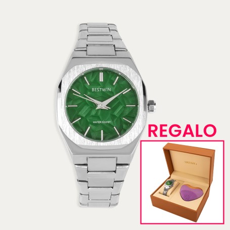 Reloj Acero Esfera Verde Más Regalo Masajeador Facial