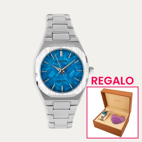 Reloj Acero Esfera Azul Más Regalo Masajeador Facial