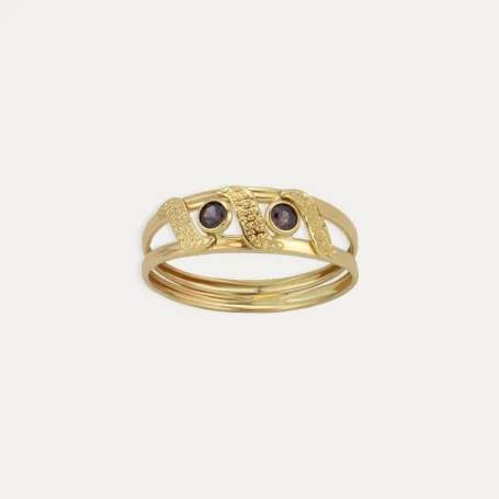 Anillo Oro 18k Piedras Color Amatista Dove