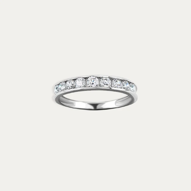 Anillo Oro 18k Blanco Carril Circonitas Laconia