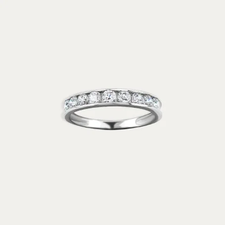 Anillo Oro 18k Blanco Carril Circonitas Laconia