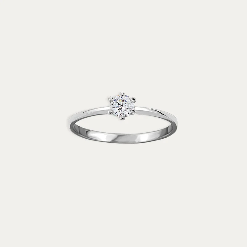 Anillo Solitario Oro 18k Blanco Seis Garras Circonita Andros