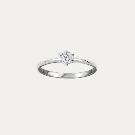 Anillo Solitario Oro 18k Blanco Seis Garras Circonita Andros