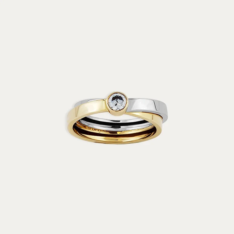 Anillo Solitario Oro 9k Bicolor Circonita Paros Zoom
