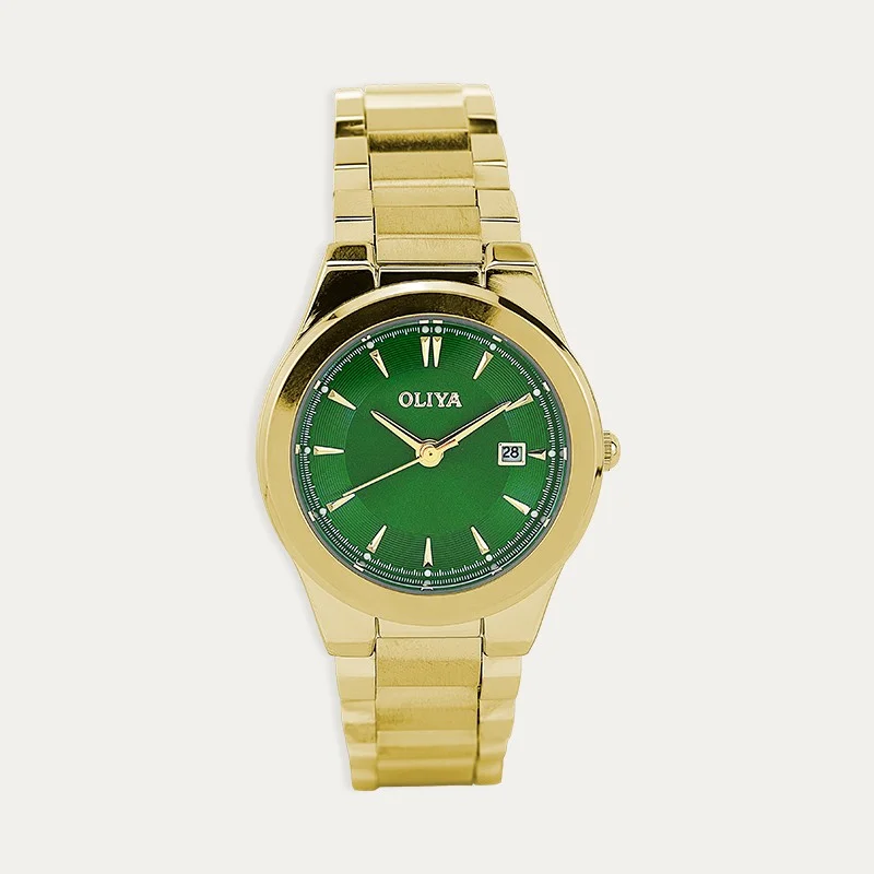 Reloj Acero Mujer Dorado Verde Bubble