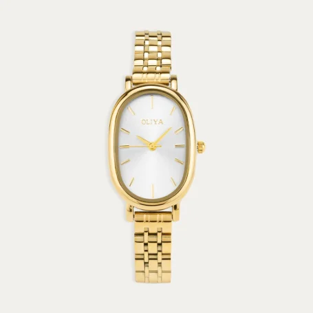 Reloj Acero Mujer Dorado Mini Oval White