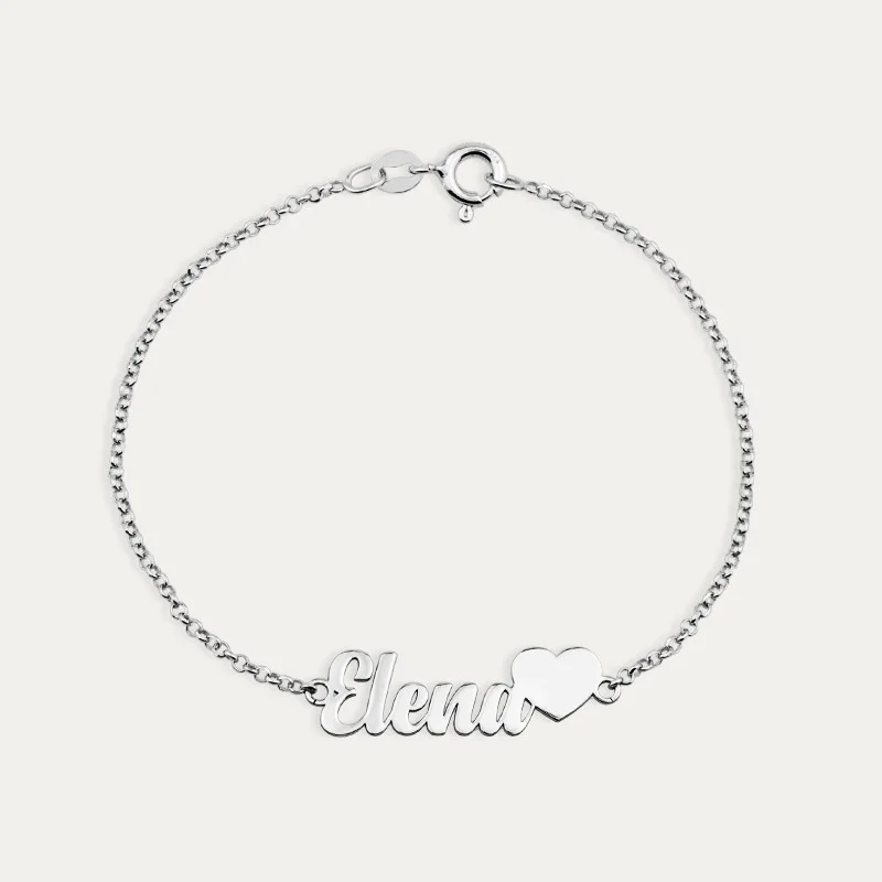 Pulsera Corazón Con Nombre  Personalizado Plata