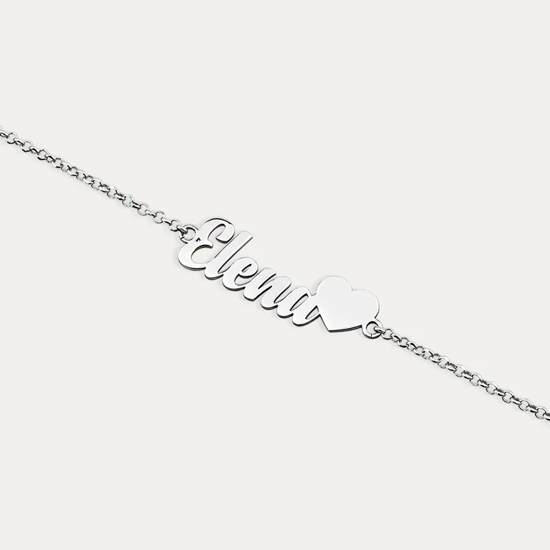 Pulsera Corazón Con Nombre  Personalizado Plata Zoom