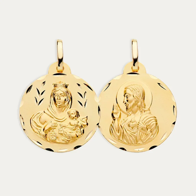 Escapulario Oro 9k Virgen Del Carmen Corazón de Jesús Garden