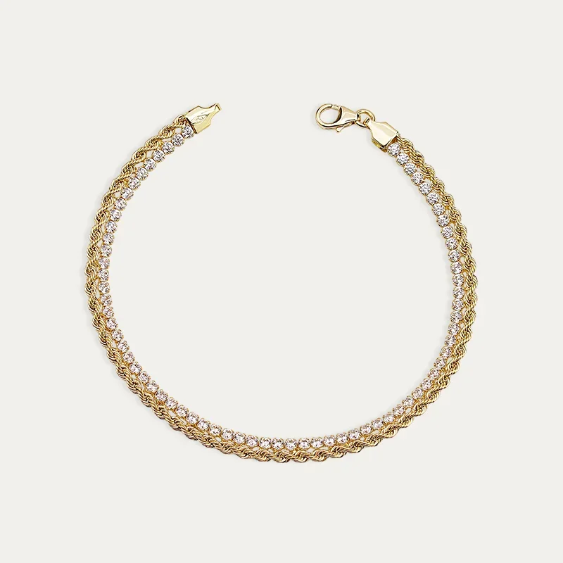 Pulsera Oro 18k Cordón Circonitas Combi