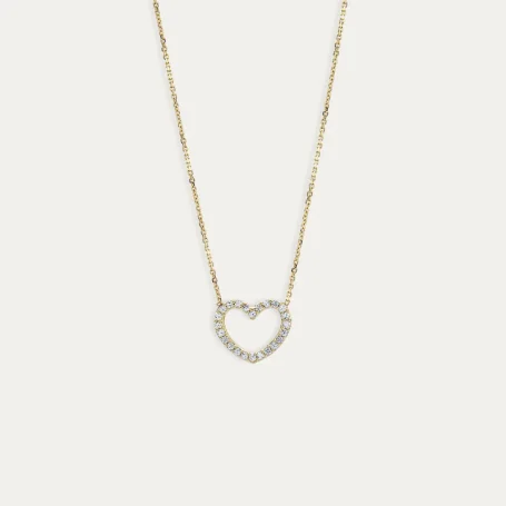 Collar Oro 9k Corazón Circonitas Luvia