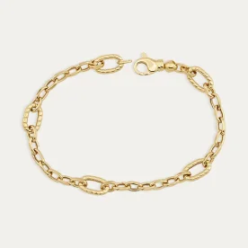 Pulsera Oro 9k Eslabones Detalles Cuerda