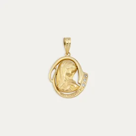 Medalla Virgen oro 9K calada con circonitas