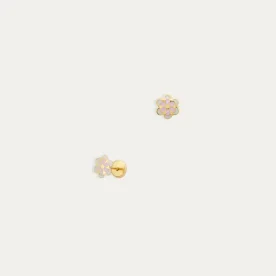 Pendientes Infantiles Oro 18k Flor Esmaltada Lila Daisy