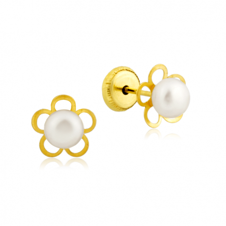 Pendiente Oro 18k Infantil Perla Flor | En OFERTA - Joyerías ARESSO