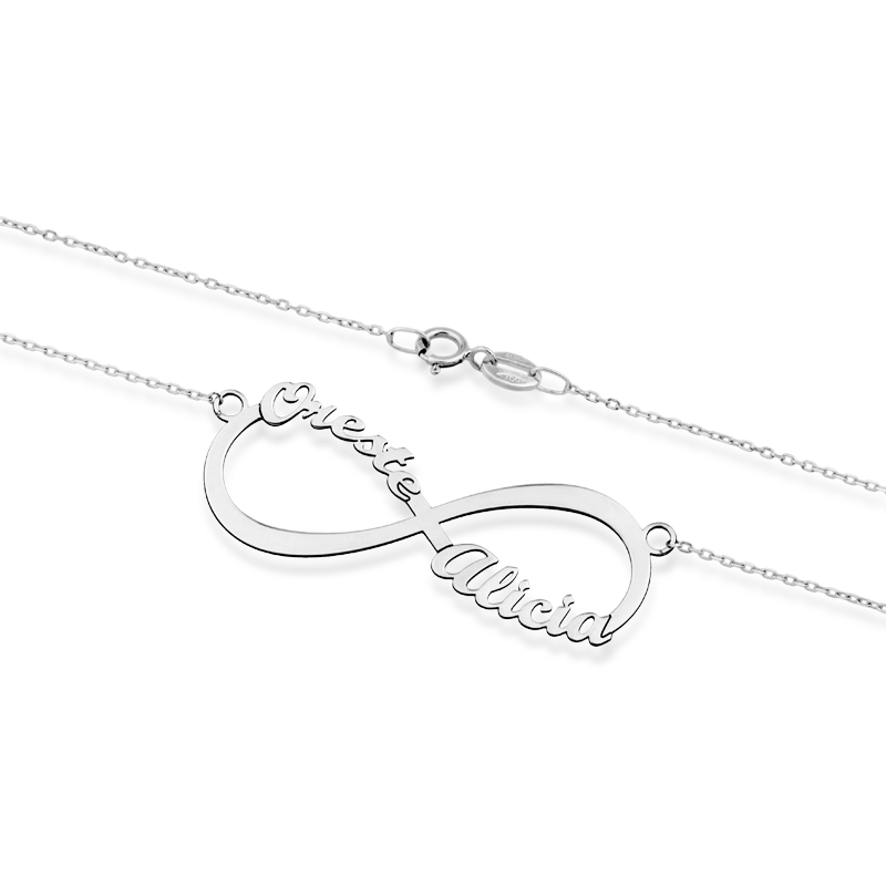 Collar Oro 18k Blanco Cuatro Nombres Personalizado Infinito zoom