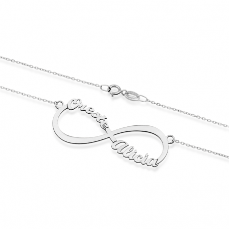 Collar Oro 18k Blanco Cuatro Nombres Personalizado Infinito zoom