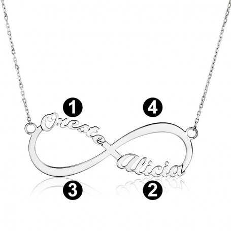 Collar Oro 18k Blanco Cuatro Nombres Personalizado Infinito números